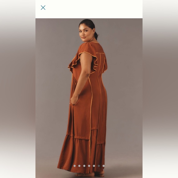 🧡NWT Anthropologie the Mimi Flutter-sleeved tipped midi dress XSP - Picture 6 of 8